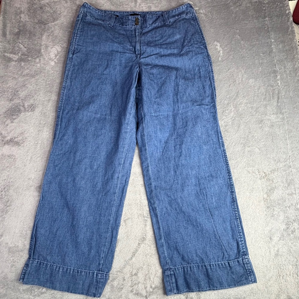 Talbots New England Chino Women 14 Blue Wide Leg Cotton Hemp Blend Pants